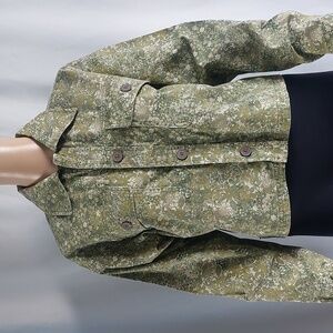 Wild Fable Womens Cropped Jacket Canvas Green Floral Size XS